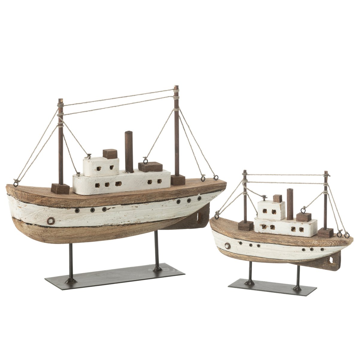 J-Line Décoration Boat à pied en bois naturel et blanc, vue avant