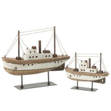 J-Line Décoration Boat à pied en bois naturel et blanc, vue avant