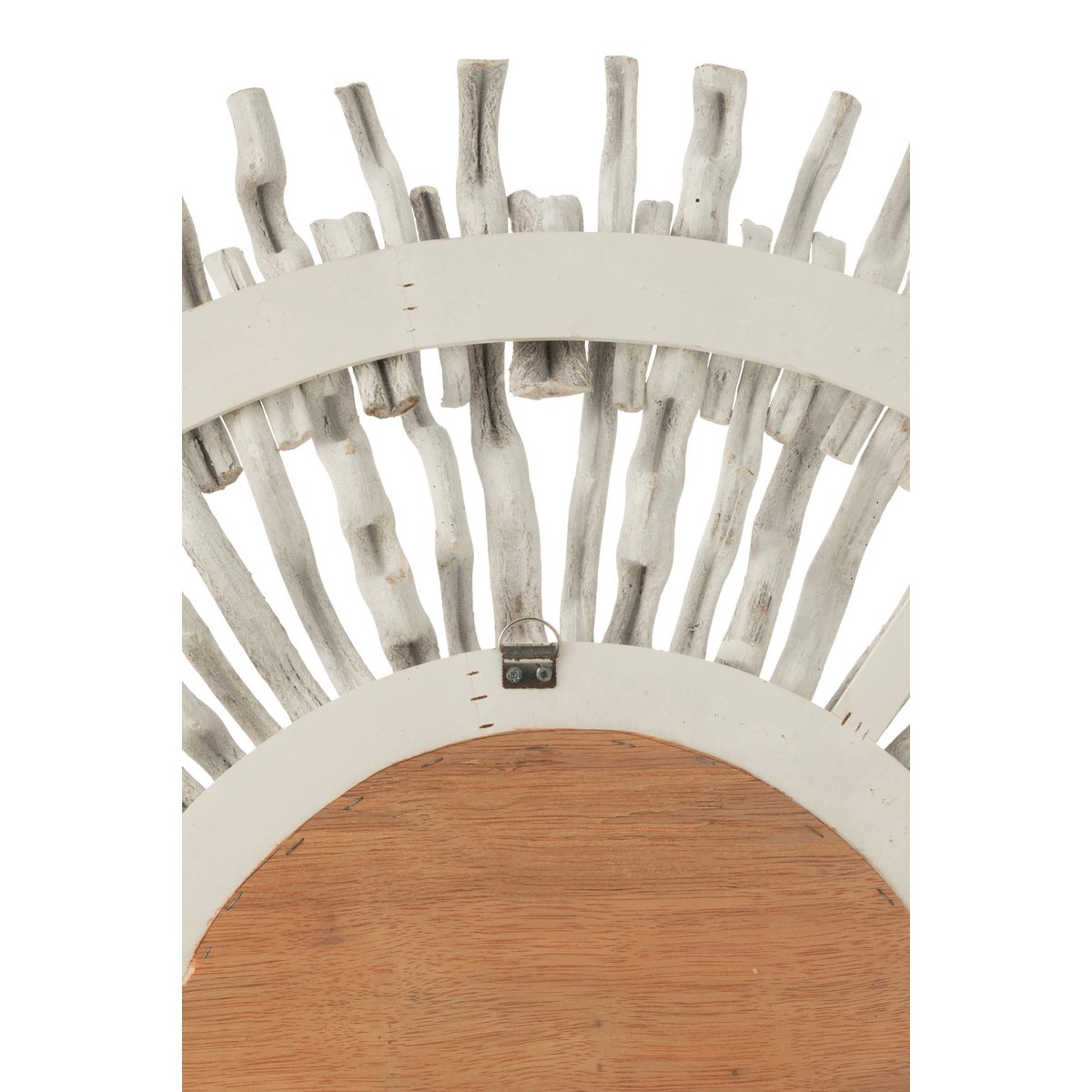 Miroir Soleil Rond J-Line en Bois Blanc, vue de face
