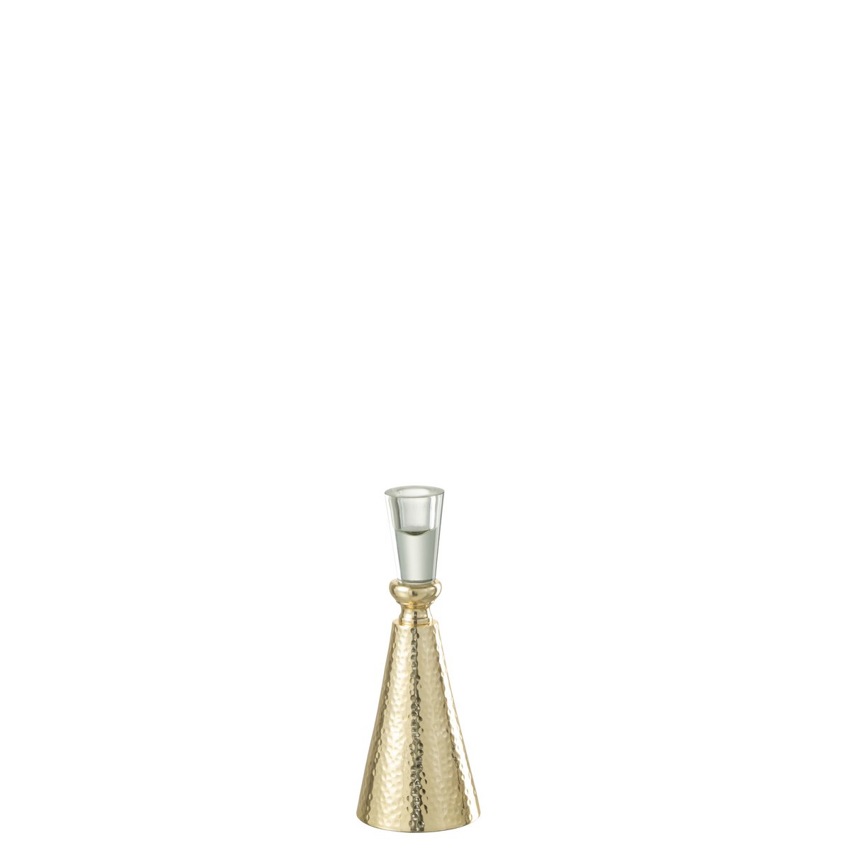 Chandelier Tape J-Line en aluminium et verre, finition or et transparent, vue de face.