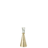Chandelier Tape J-Line en aluminium et verre, finition or et transparent, vue de face.