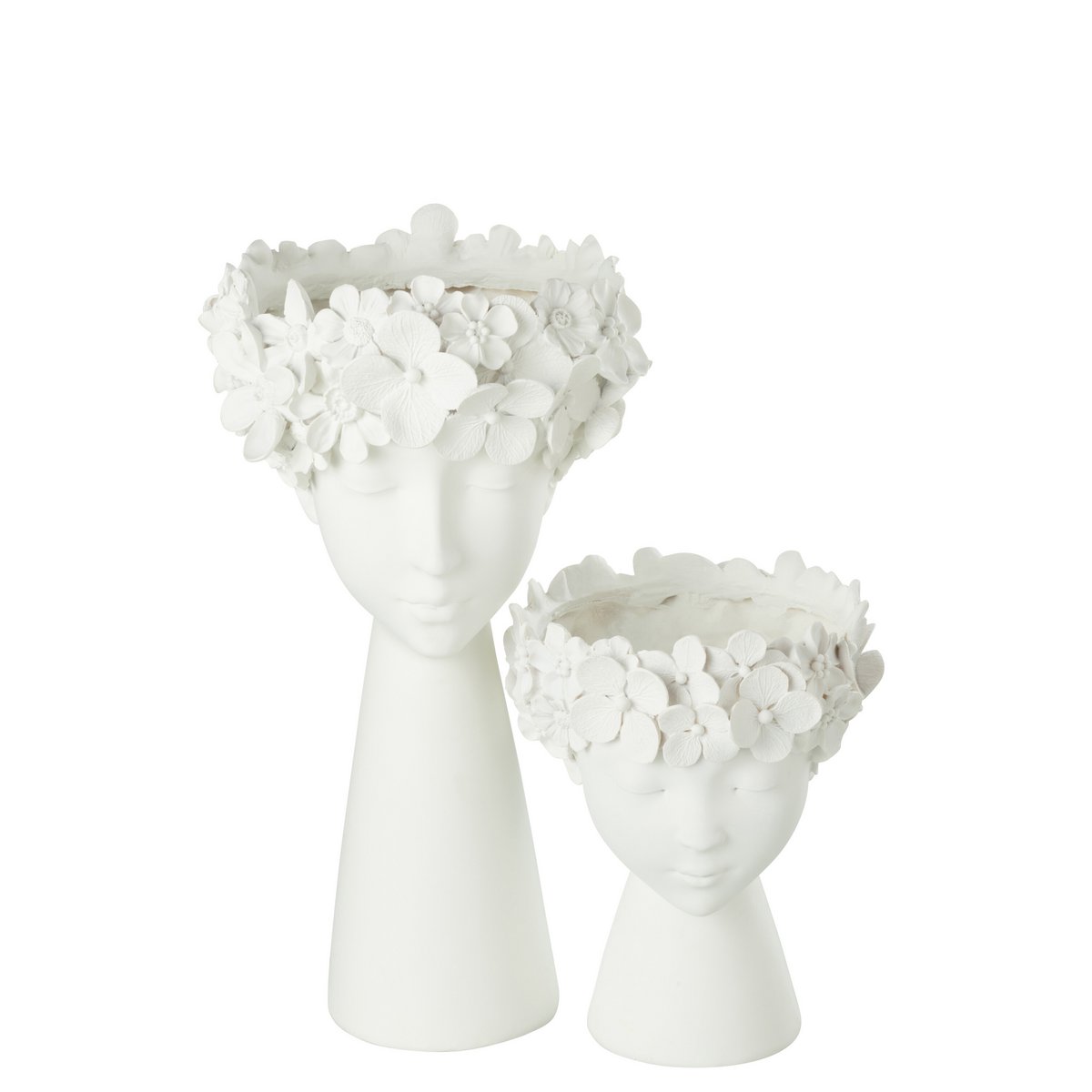 Pot de fleurs J-Line blanc en polyresin, vue de face