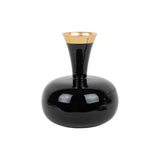 Vase Yara Grand en fer noir mat avec détails dorés, vue de face