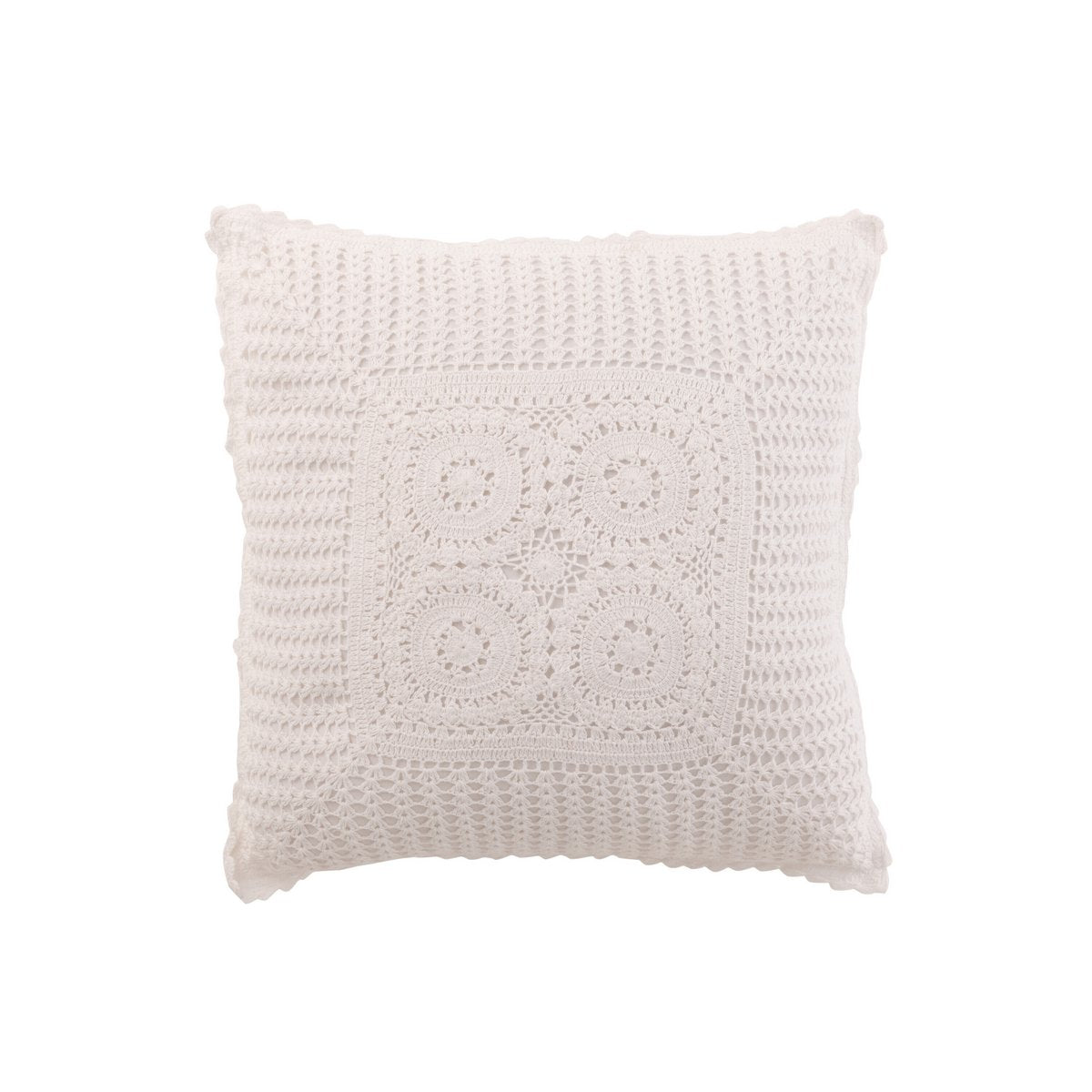 Coussin J-Line Square Lace en coton blanc avec motif dentelle