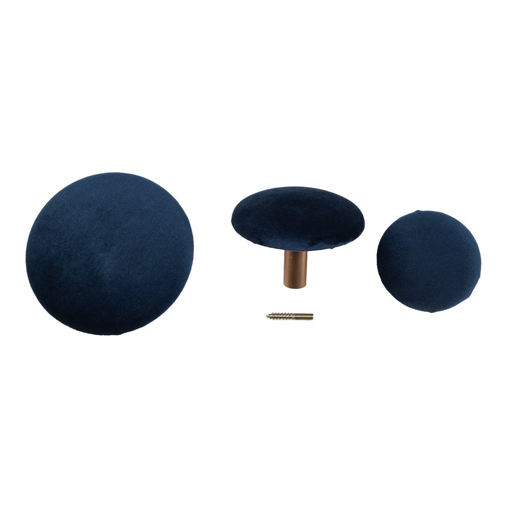 Boutons Gizeh en velours bleu et laiton, ensemble de 3 tailles