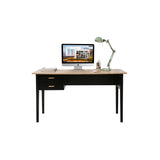 Vue latérale du bureau noir moderne avec pieds en bois