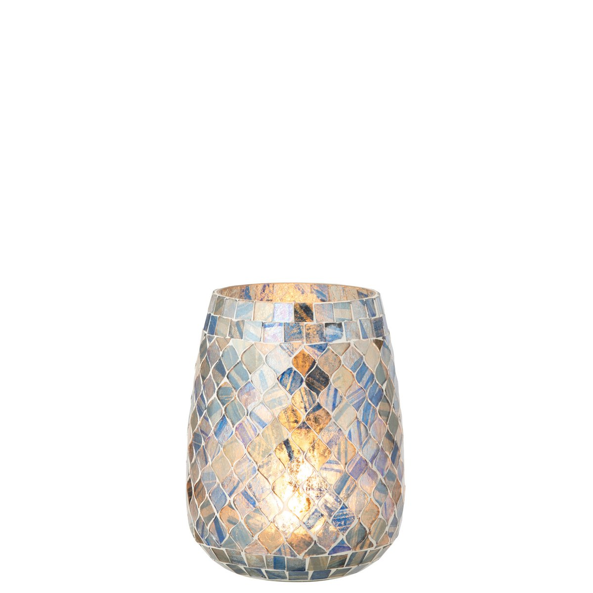 Bougeoir J-Line Mosaic en verre gris bleu, vue de face
