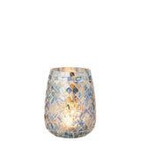 Bougeoir J-Line Mosaic en verre gris bleu, vue de face