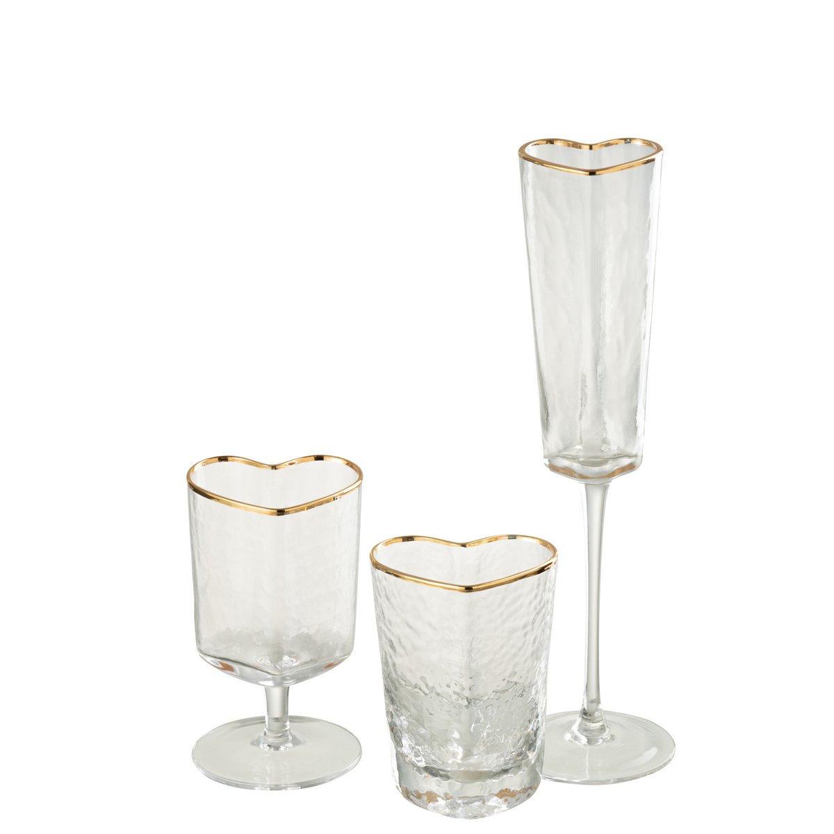 Verre à champagne J-Line Coeur en verre doré et transparent, élégant et raffiné.