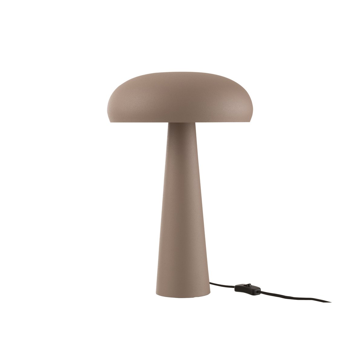 Lampe de table J-Line taupe sur une table de nuit, ambiance cosy