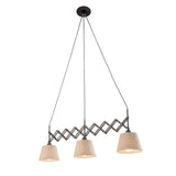 Le suspension de cisaillement "Adrienne", largeur extensible de 52-100 cm, en métal brun avec parasols textiles de couleur naturelle, versions E27, éclairage pour le salon, la salle à manger ou le bureau