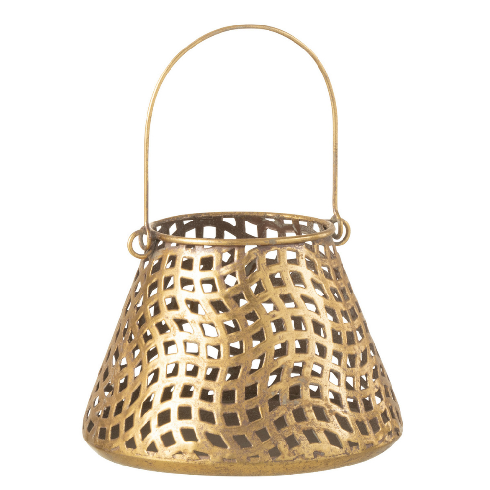 Bougeoir J-Line Oriental en métal doré avec verre, élégant et raffiné.