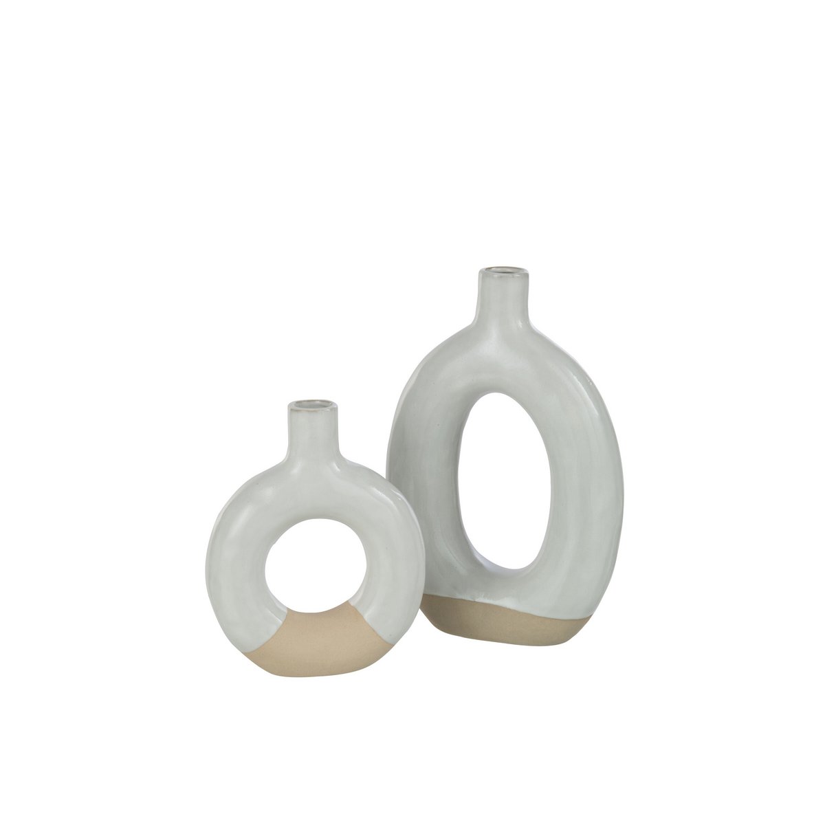 Vase Circle J-Line en porcelaine blanc et beige, vue de face