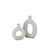 Vase Circle J-Line en porcelaine blanc et beige, vue de face