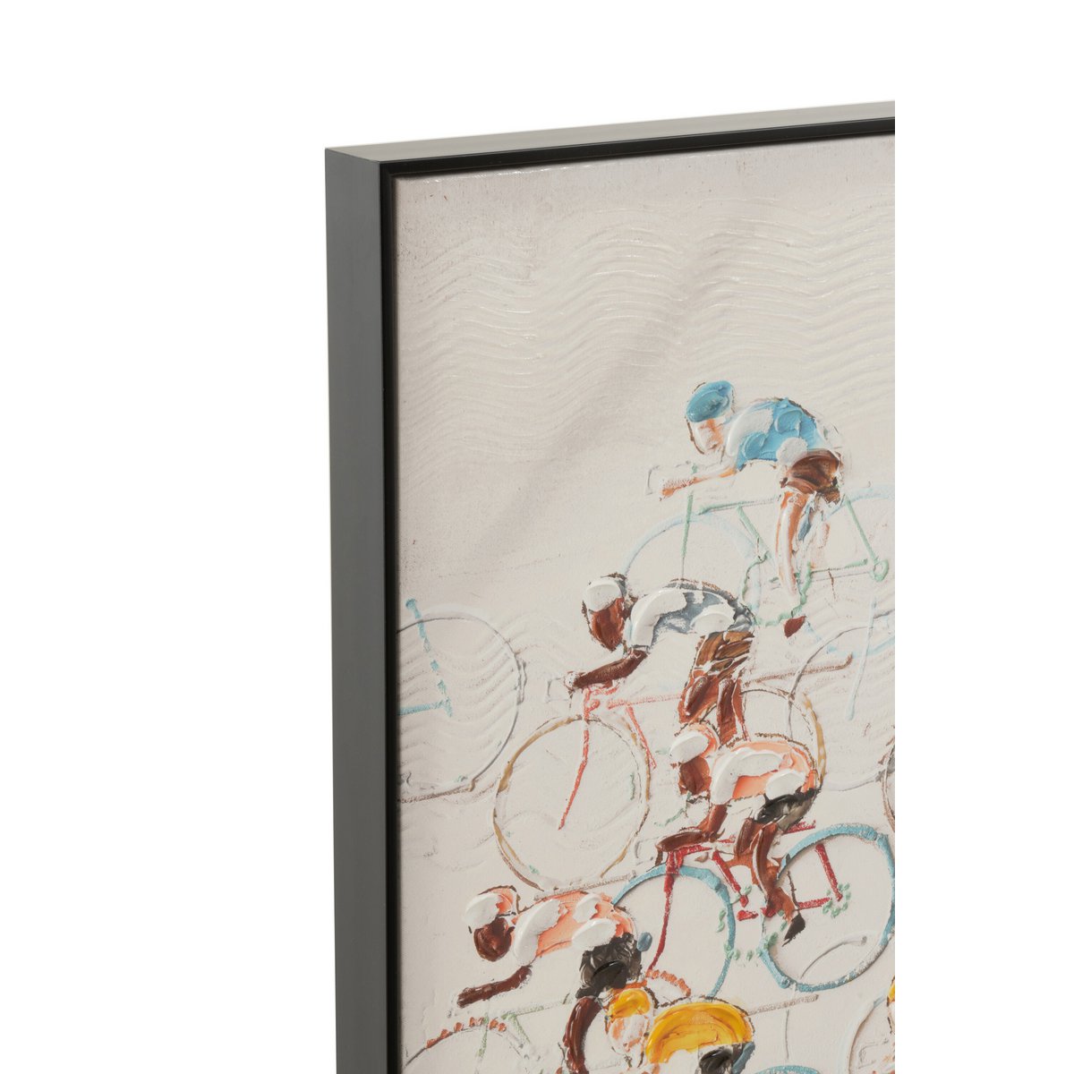 Tableau Cyclistes J-Line, vue d'ensemble avec couleurs vives et cyclistes en mouvement.
