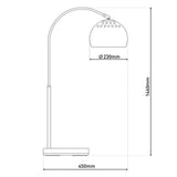 Lampe debout "style", lampadaire classique rétro avec un arc fait de métal de couleur chromée avec une prise E27, 146 cm de haut, idéal pour la salle à manger, le salon et le bureau.