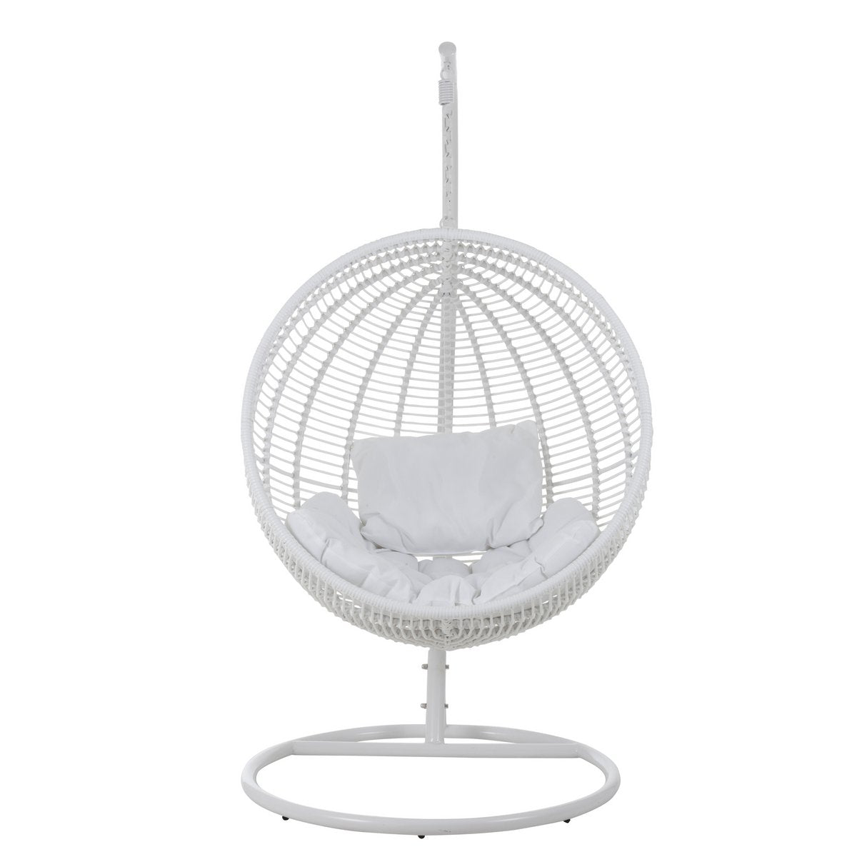 Chaise suspendue J-Line ronde en acier blanc vue de face