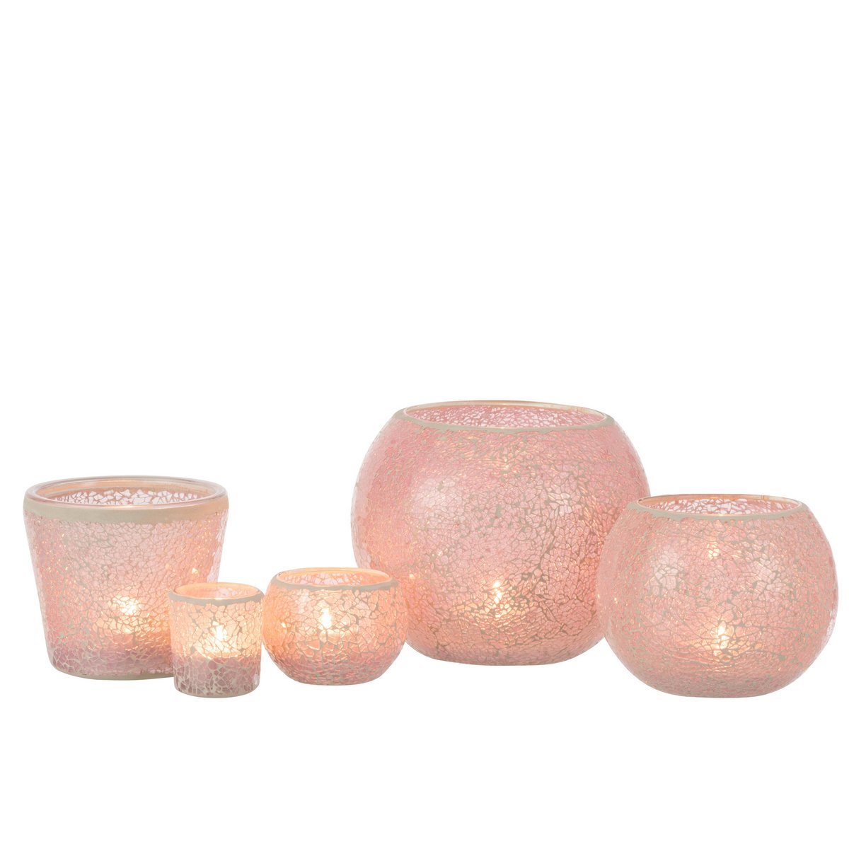 Bougeoir Mosaïque Conique en Verre Rose de J-Line, gros plan sur la texture
