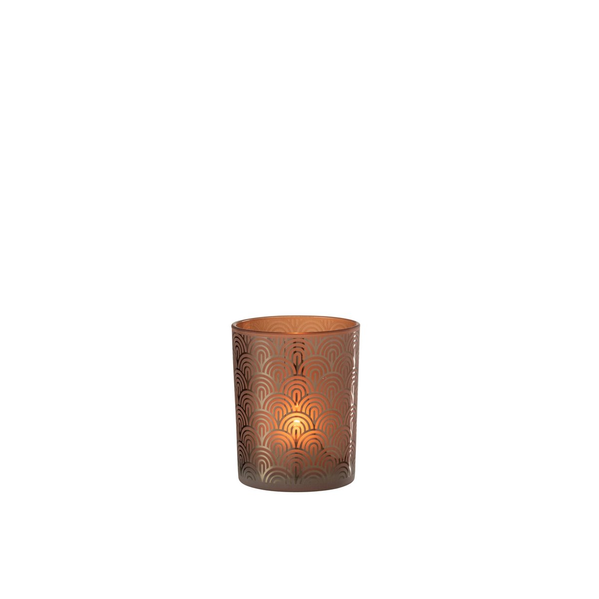 Lanterne J-Line Arch en verre orange, vue de face sur une table
