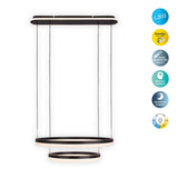 LED CCT Pendant Light "circulo" en métal noir et en plastique de couleur sable, avec LED intégrée et de nombreuses fonctions, Ø 60 cm, 150 cm de haut.