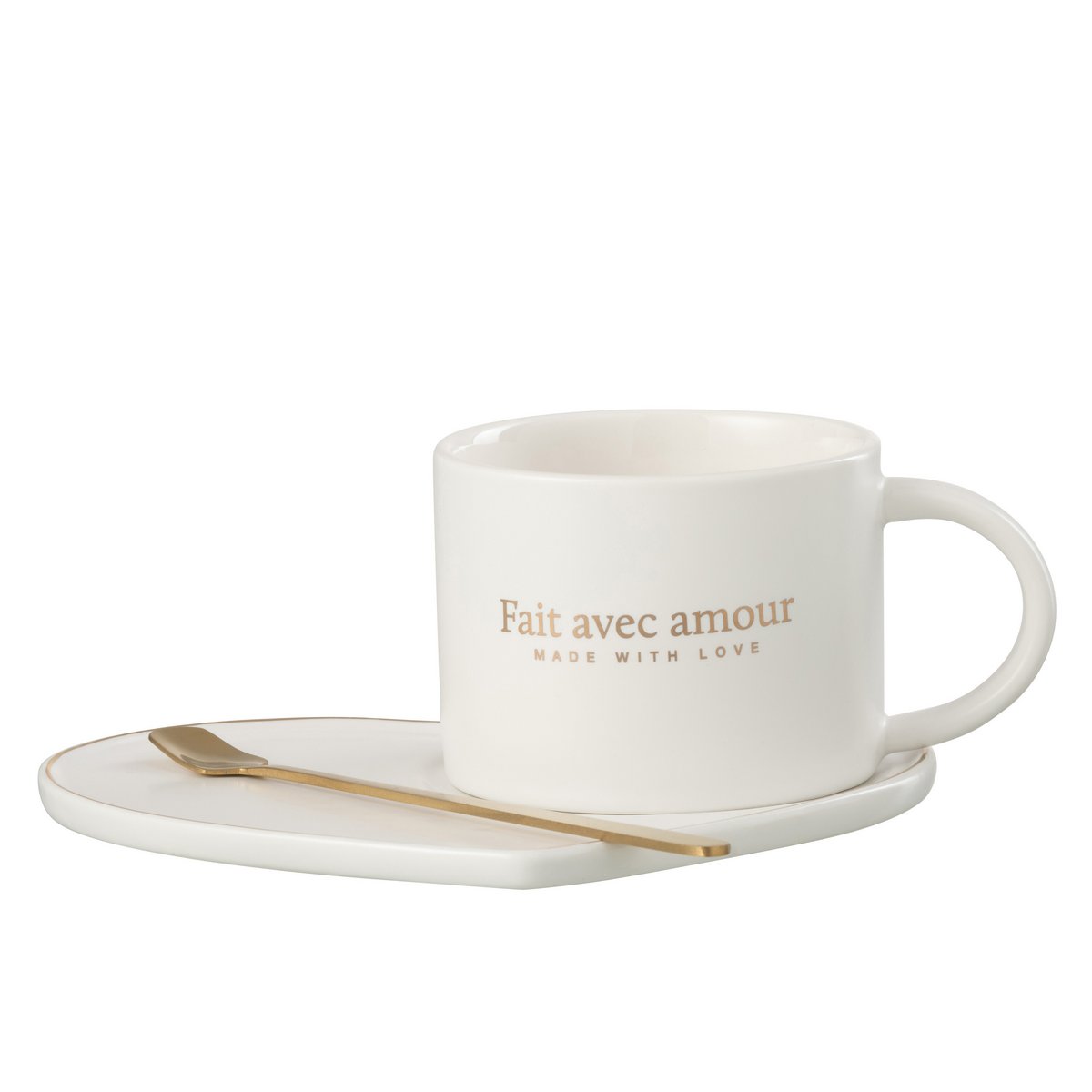 Soucoupe et cuillère de l'ensemble J-Line sur une table moderne
