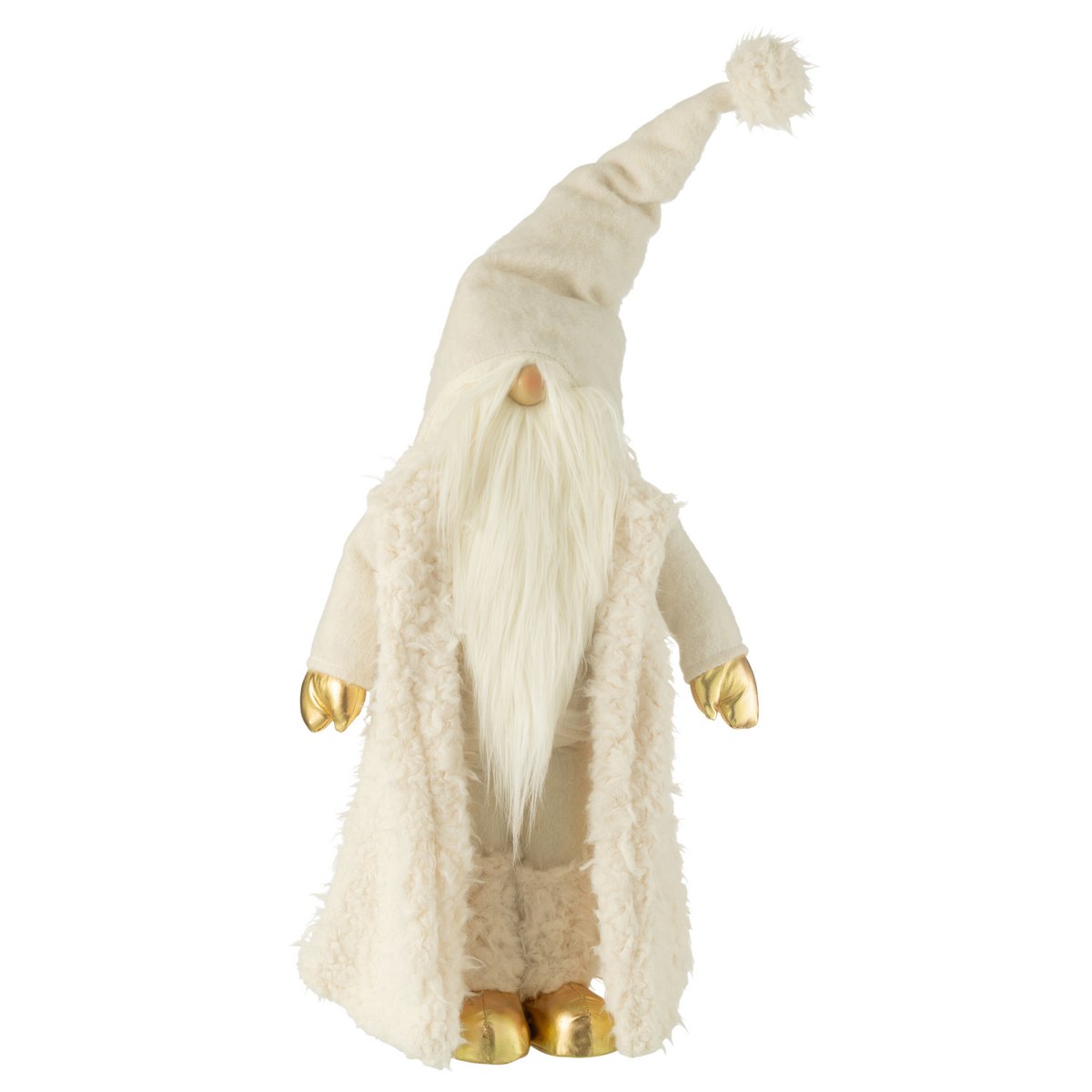 Gnome J-Line en textile crème et or, vue de face, élégant et festif.