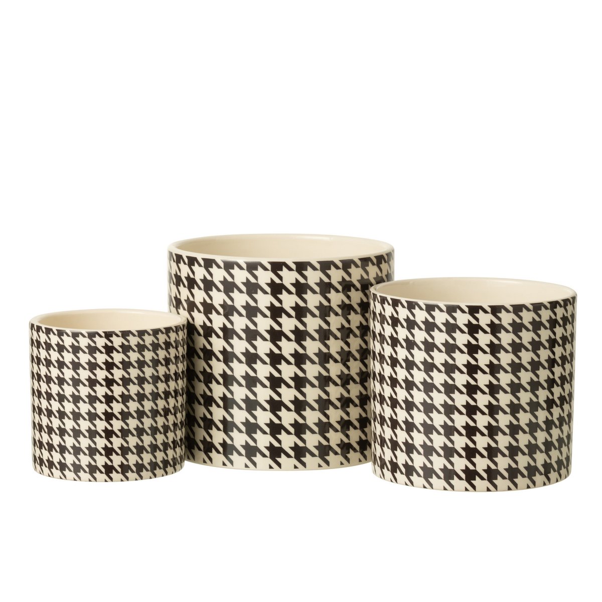 Pot de fleur J-Line Pied-De-Poule en céramique noir et blanc, vue de face