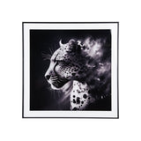 Photo d'art Léopard encadrée, vue de face avec cadre noir mat
