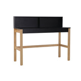 Bureau noir avec pieds en bois clair, vue de face