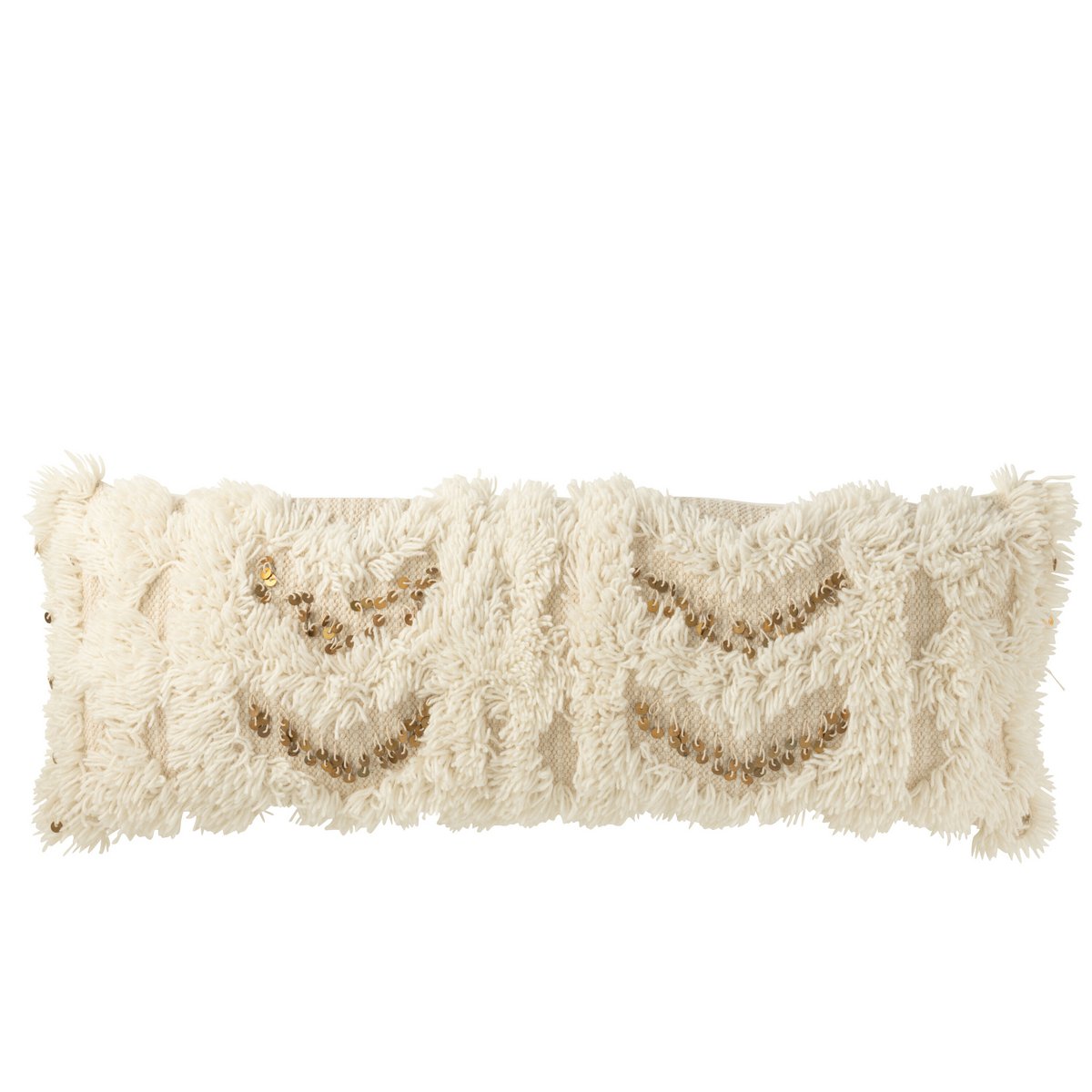 Coussin J-Line rectangle flèches paillettes crème et or sur canapé