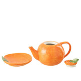 Théière J-Line avec plateau orange, design élégant et moderne.