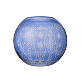 Vase Tarifa Round bleu, vue de près montrant la texture du verre.
