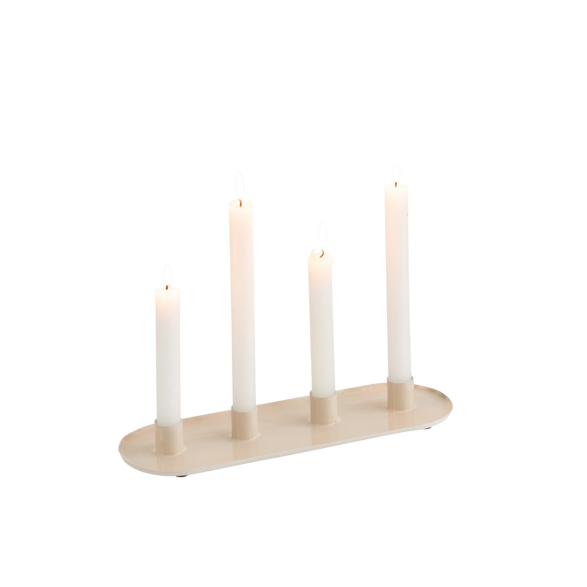 Détail du bougeoir J-Line en métal beige, design minimaliste