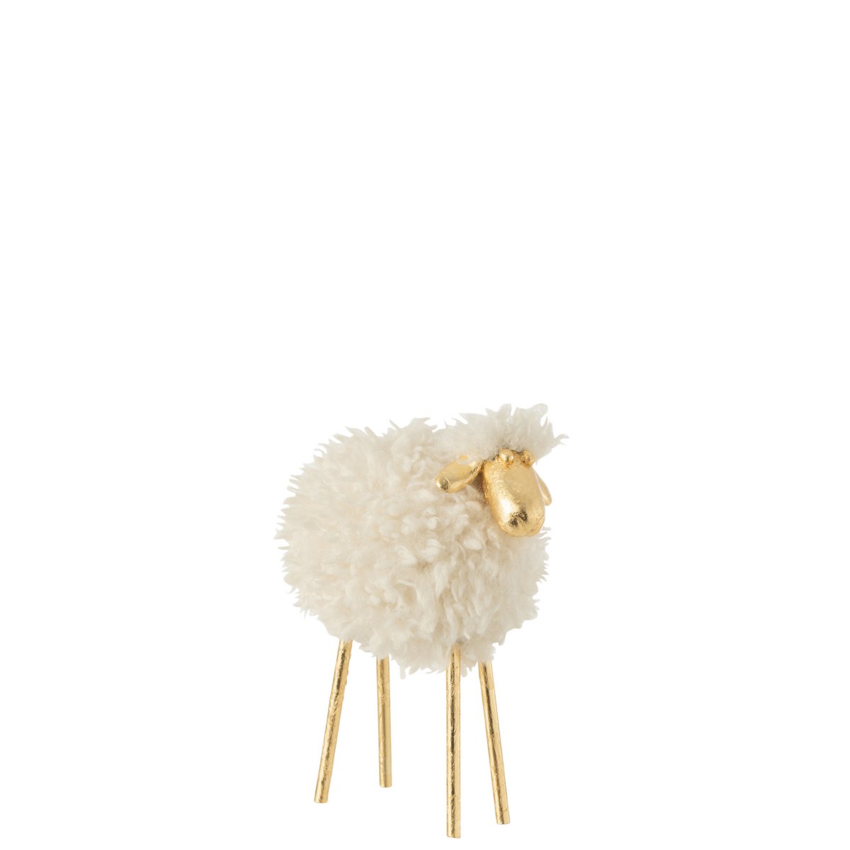 Mouton décoratif J-Line en métal et polyresin, blanc et or, vue de face