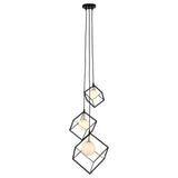 «Cadre» de la lampe suspendue à 3 flammes, lampe suspendue rétro en métal et en verre en noir et blanc avec une prise G9, un total de 147 cm de haut, pour la zone de vie et le bureau.