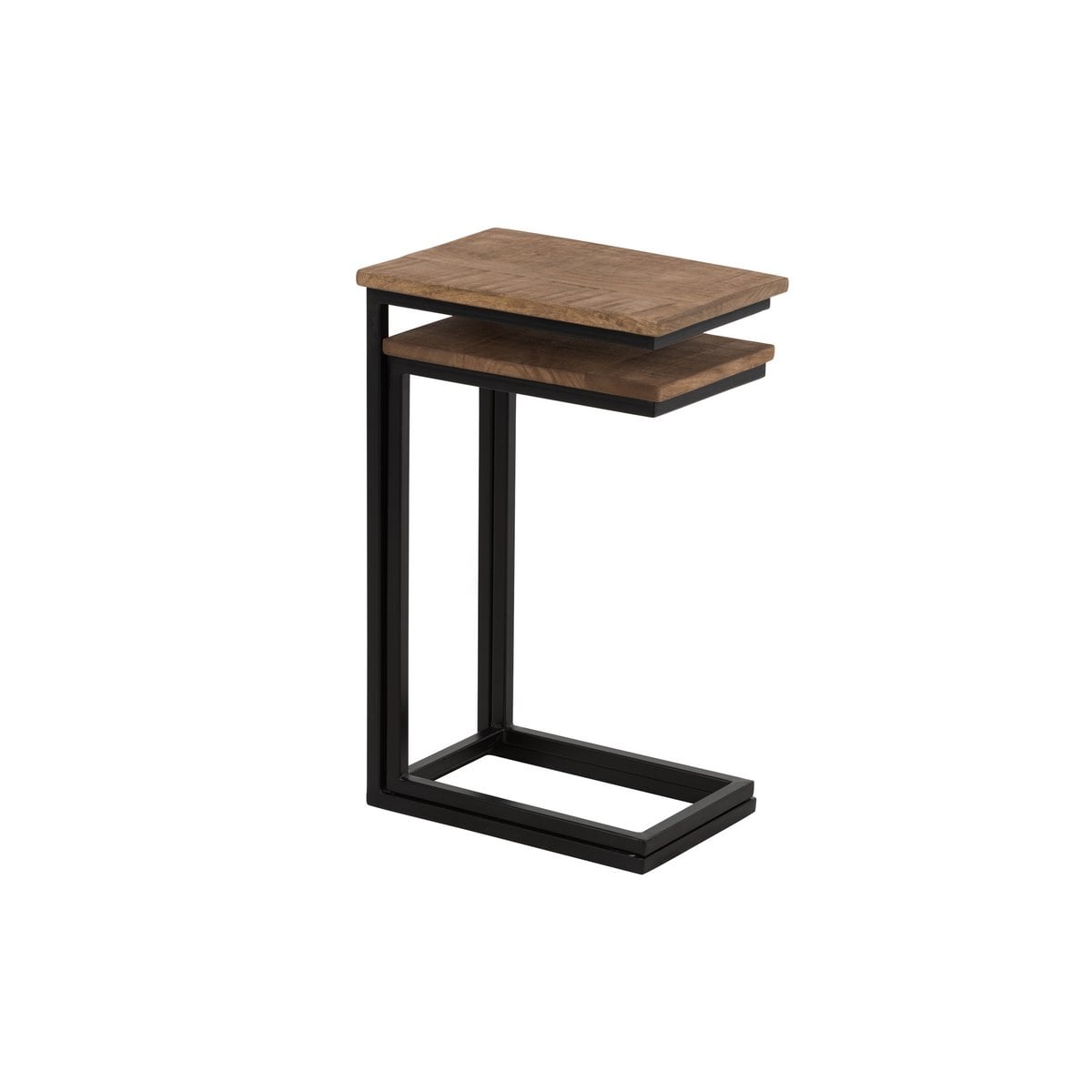 Table d'appoint J-Line Rectangle en métal noir et bois naturel, vue de face
