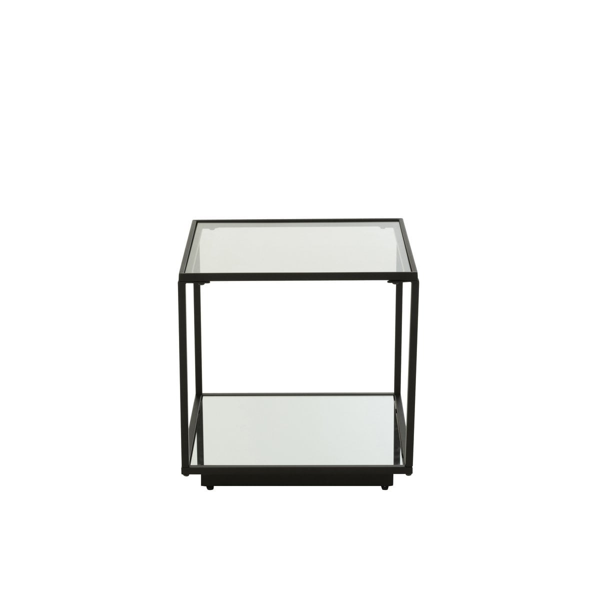 Table basse J-Line en métal noir avec plateau en verre transparent