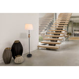 Lampe debout "Elina" 155 cm de haut, Ø 38 cm, métal en noir / marron, soufflerie texte en blanc, E27