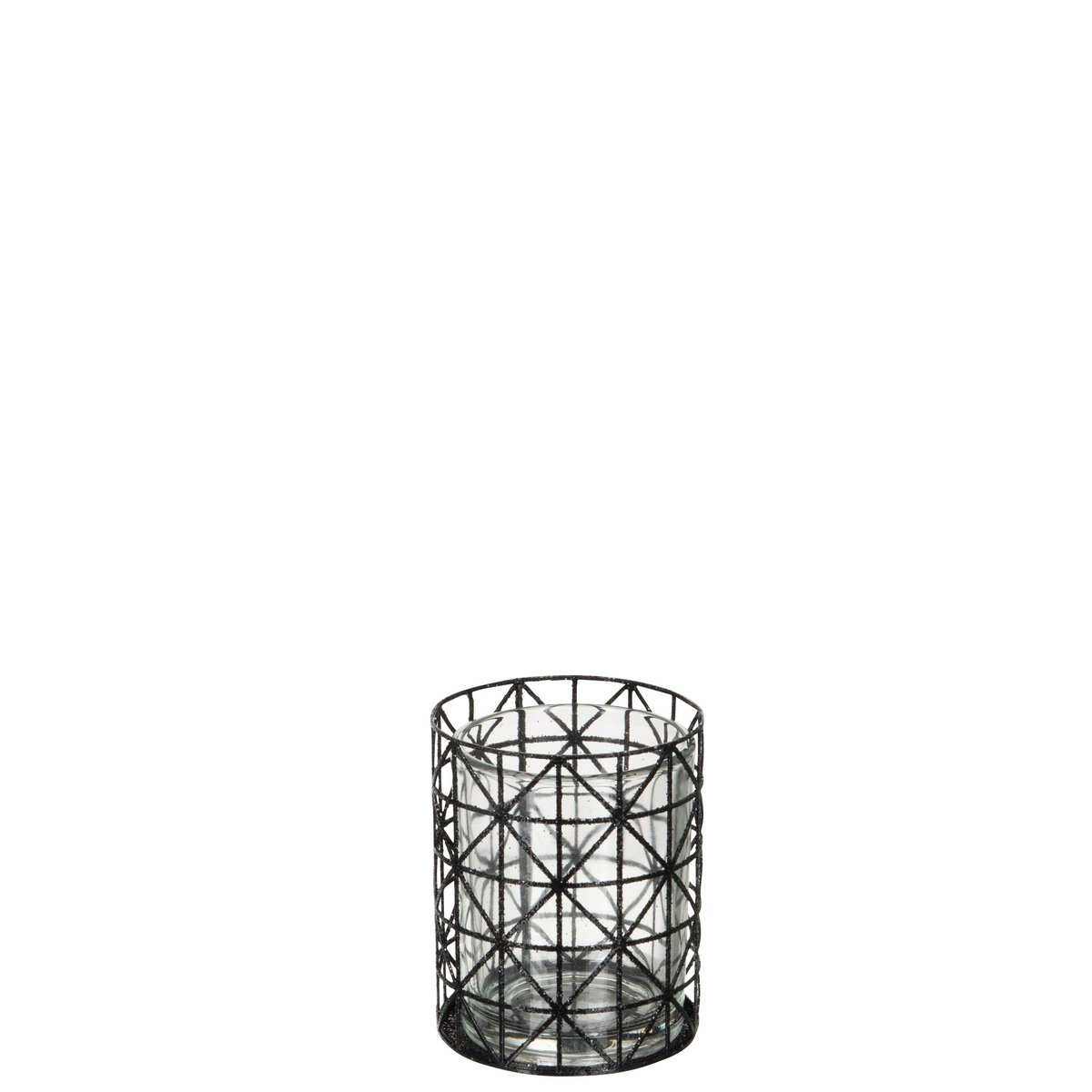 Photophore J-Line noir en métal avec motif glitter, vue de face
