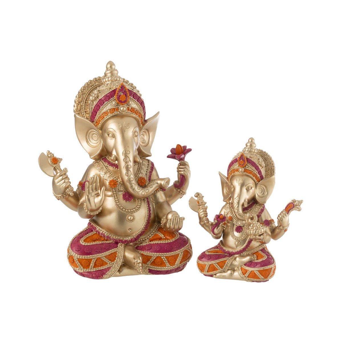 Détail de la figurine Ganesha assis en résine, couleurs éclatantes