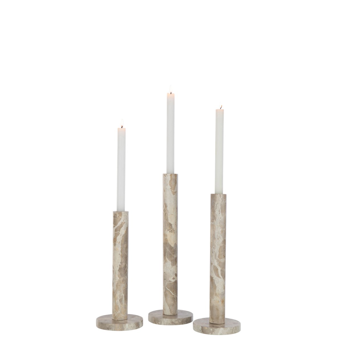 Vue latérale du bougeoir J-Line en marbre beige