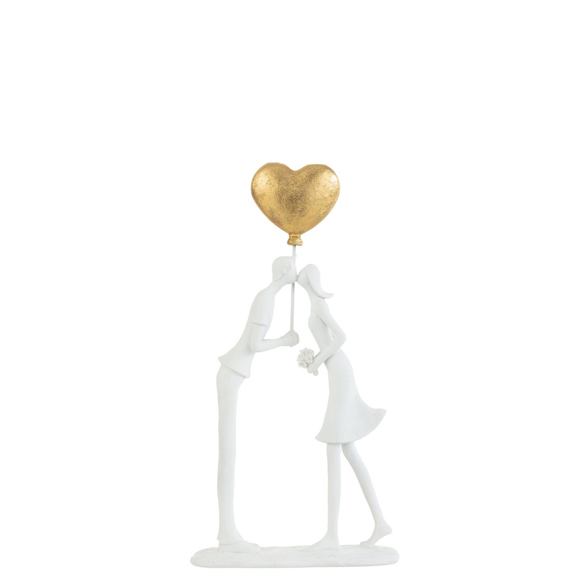 Ballon Coeur Couple Kiss en résine blanc et or, décoration élégante