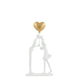 Ballon Coeur Couple Kiss en résine blanc et or, décoration élégante