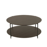 Table basse ronde J-Line en bois et métal brun foncé, vue de face.