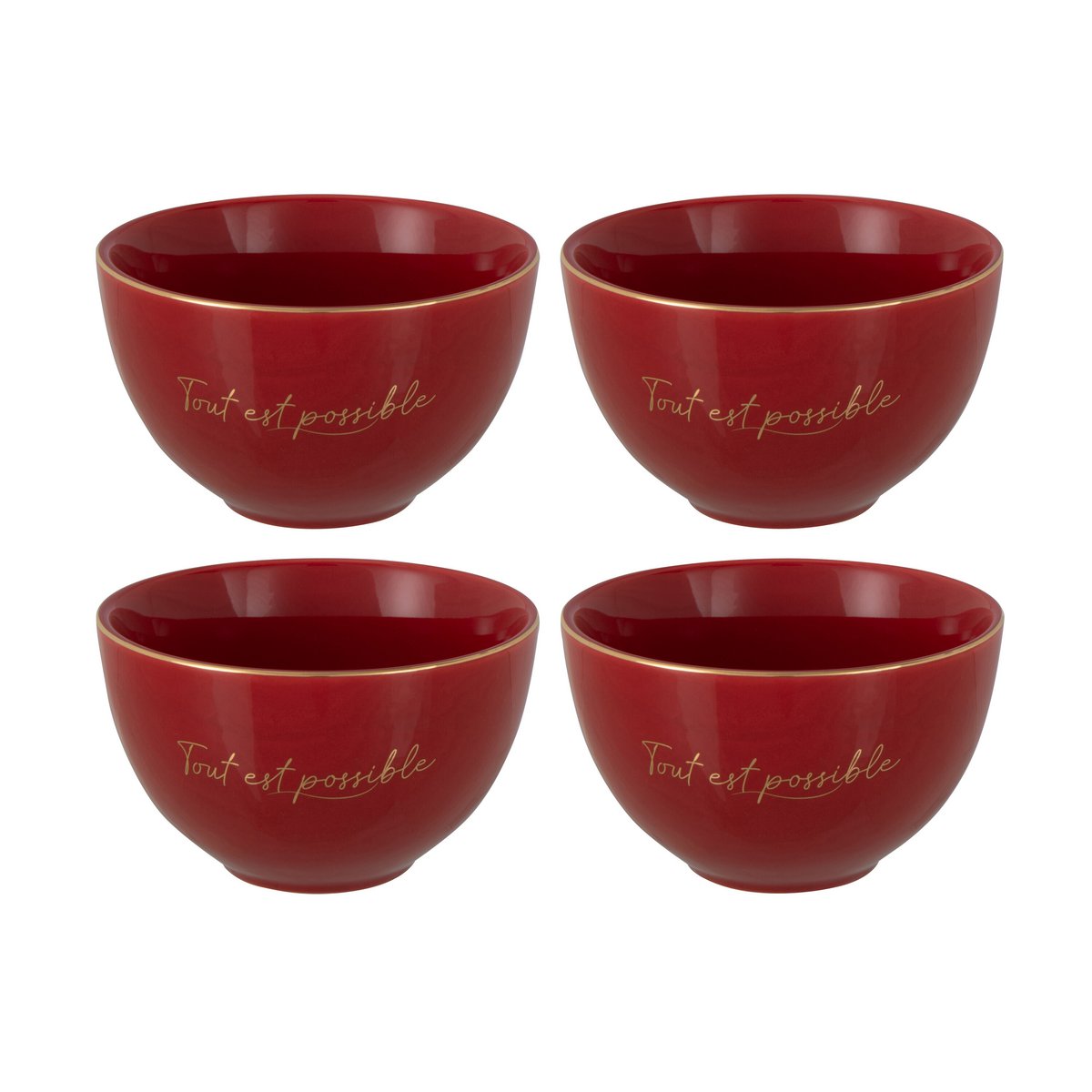 Bols en porcelaine rouge J-Line - Coffret de 4 élégants