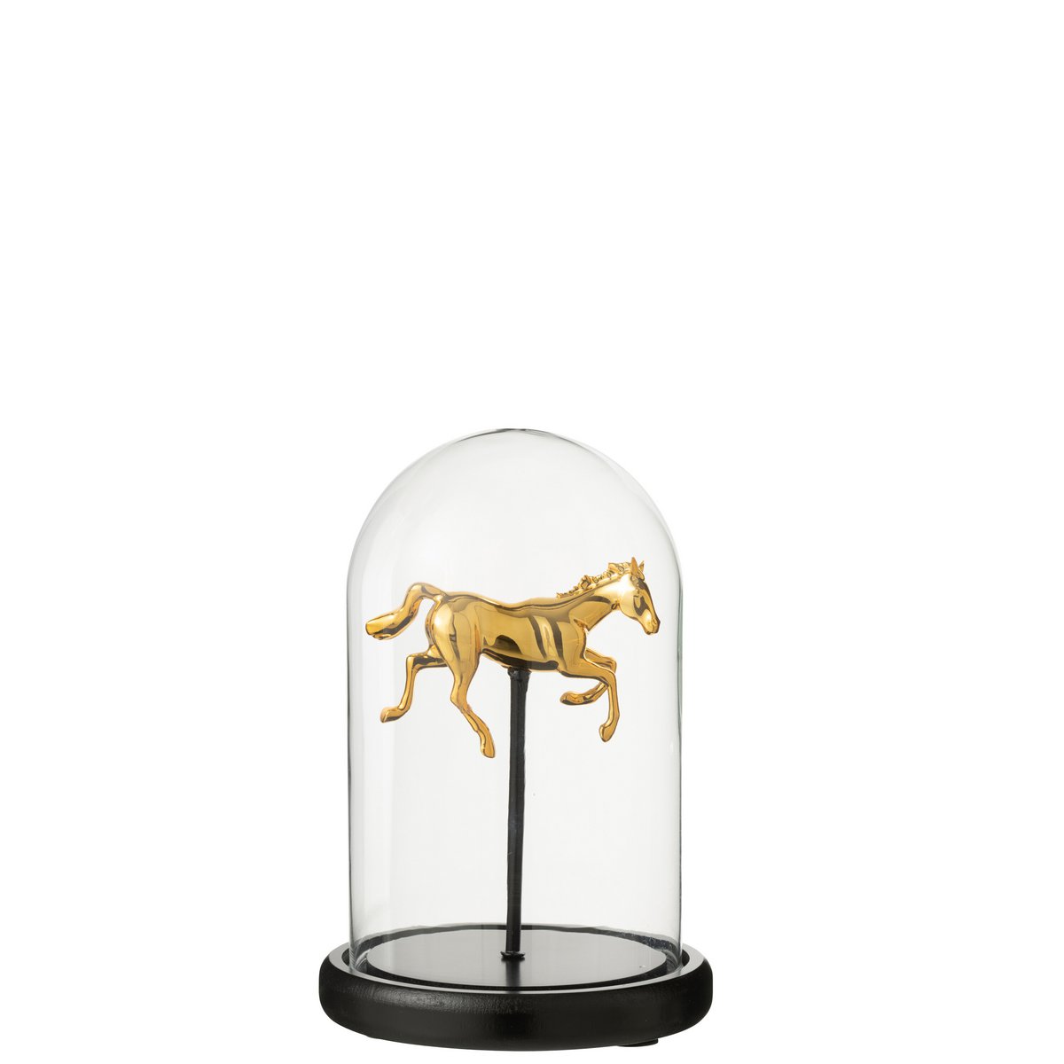 Cloche Cheval J-Line en verre doré et noir, mise en scène dans un intérieur moderne