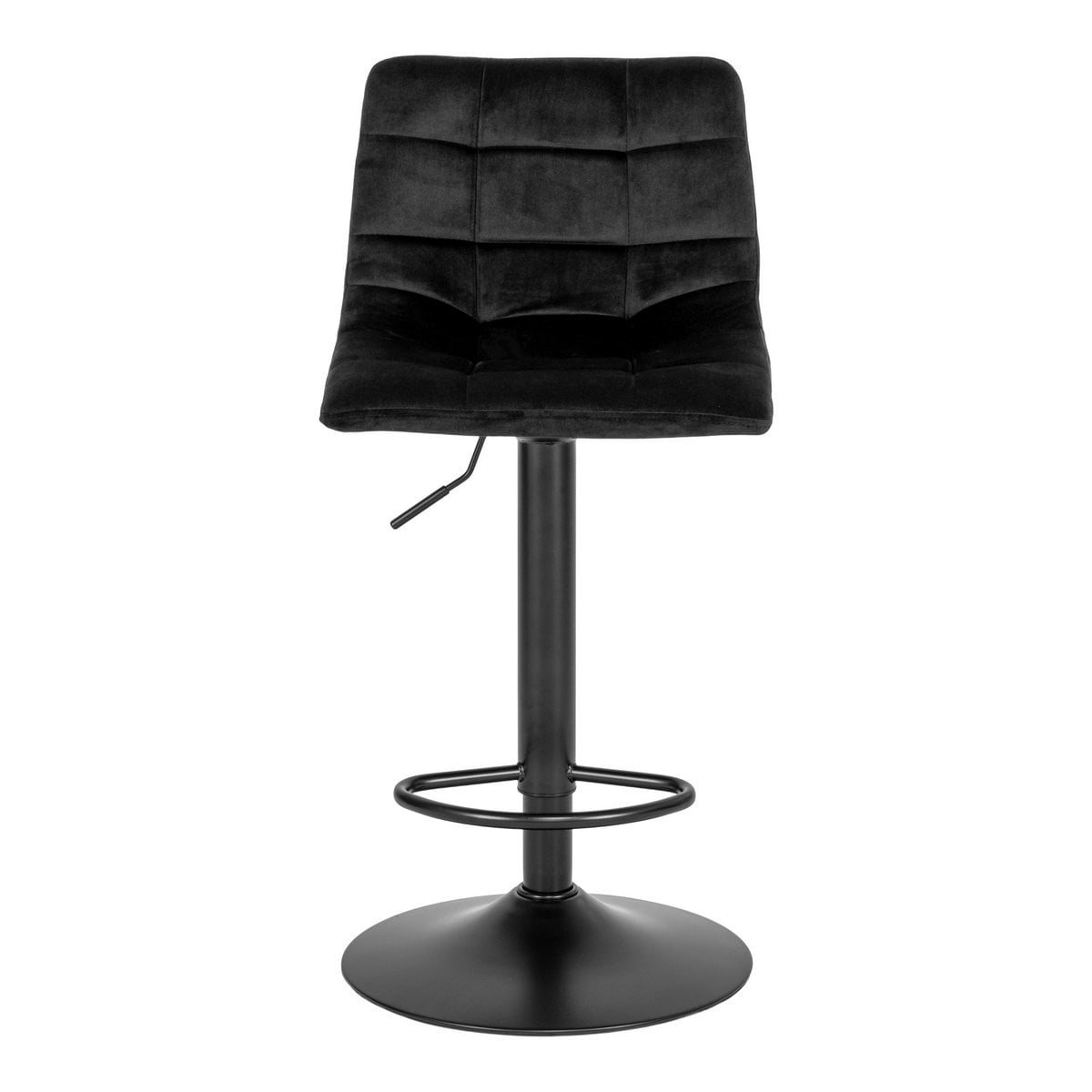Détail du siège en velours noir de la chaise de bar Middelfart
