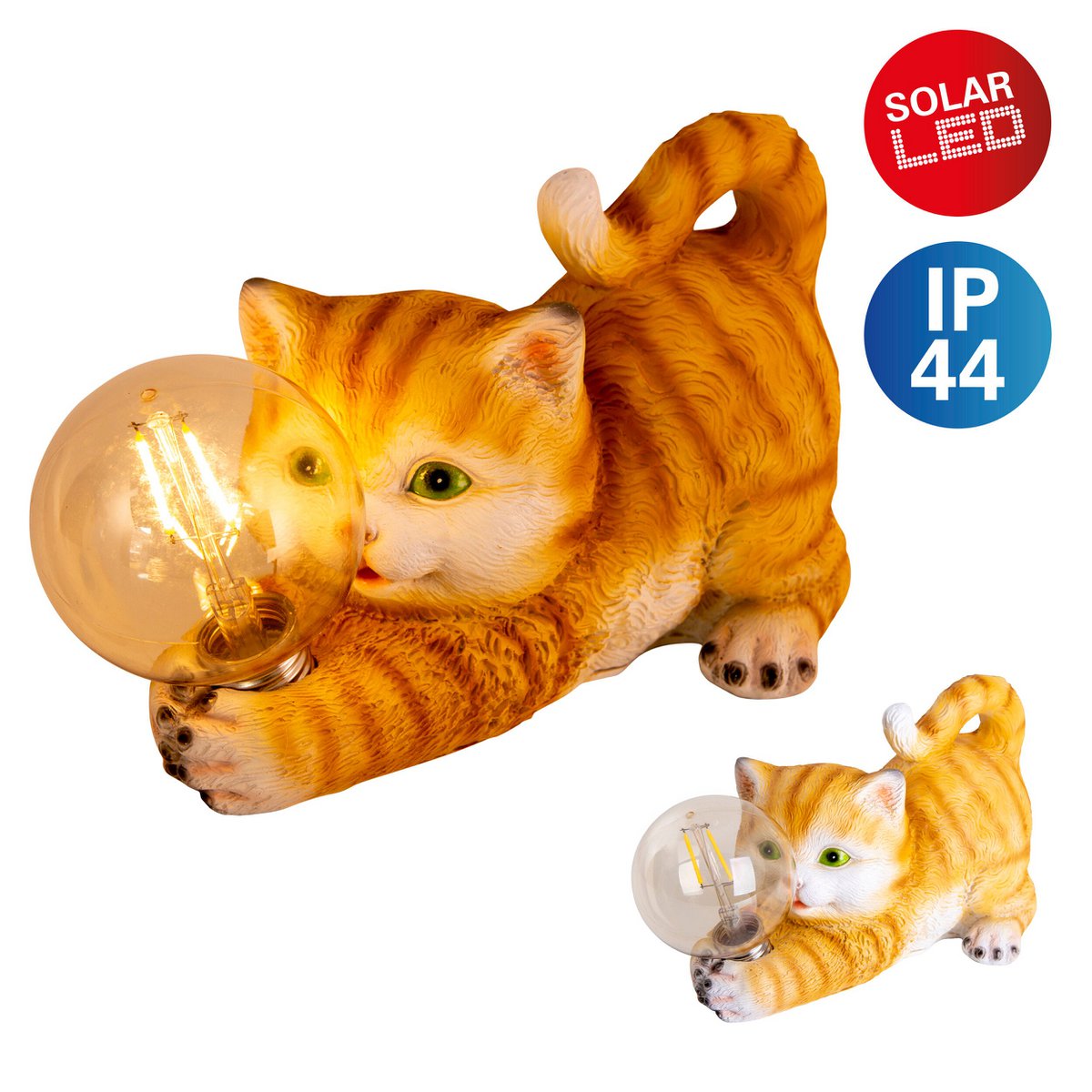 Lampe extérieure solaire LED "Cat" 25 cm décoration de longue date en plastique brun avec des LED intégrées
