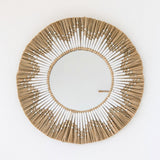 Miroir mural Randu en jonc de mer avec franges en coton blanc