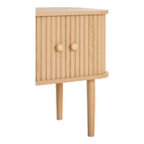 Gros plan sur les matériaux MDF et pin de la table Nikko